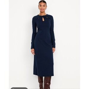 Old Navy Womens Navy Blue Cutout Keyhole Long Sleeve Midi Dress Size M NEW